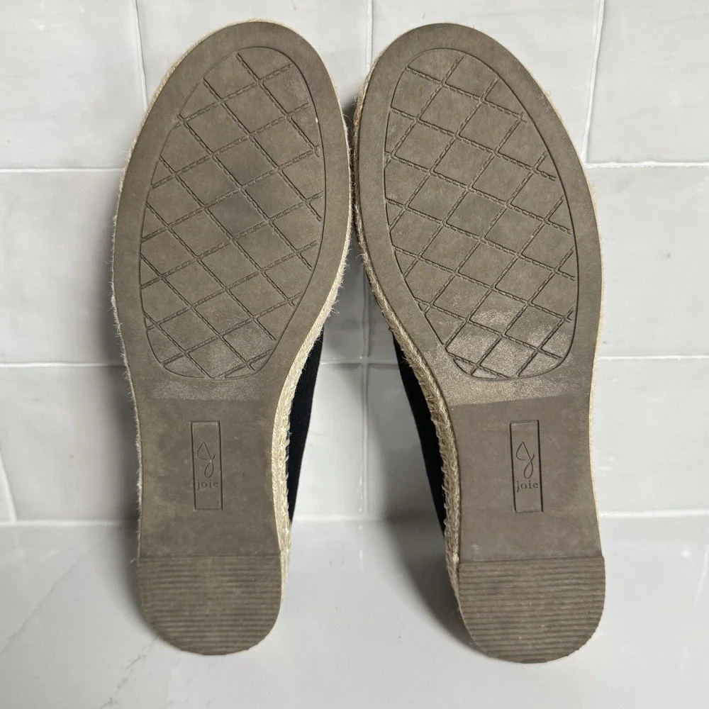 Joie Cara Espadrille Flats Women 7.5 Black Canvas Jute Slip On Shoes‎